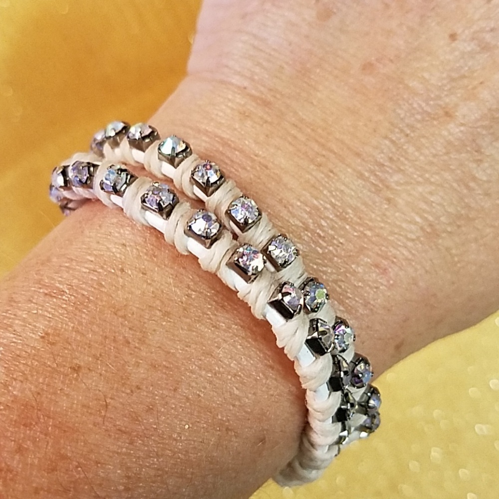 Leather Wrap Rhinestone Bracelet - Picture 4 of 5